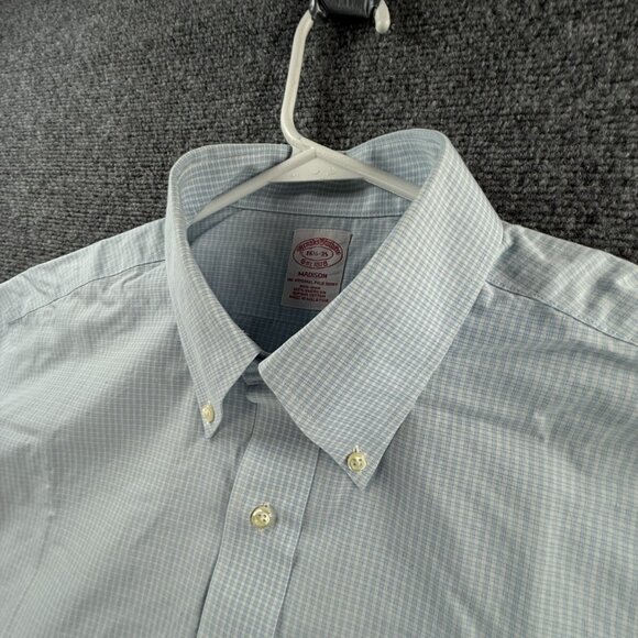 Brooks Brothers Non Iron Button Up Shirt Cotton Men 16.5 35 Madison Blue Check - Picture 10 of 16